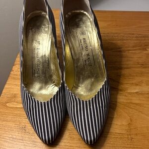 Bruno Magli Black and White Striped Heels